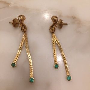 14k Gold Vintage Diamond and Emerald Earrings